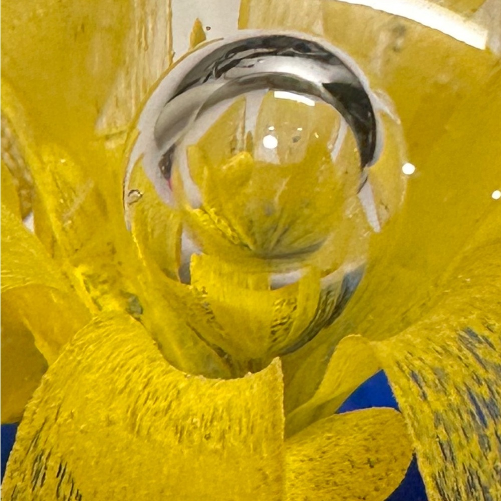 Vintage Art Glass Paperweight with Yellow Flower - Picture 5 of 5